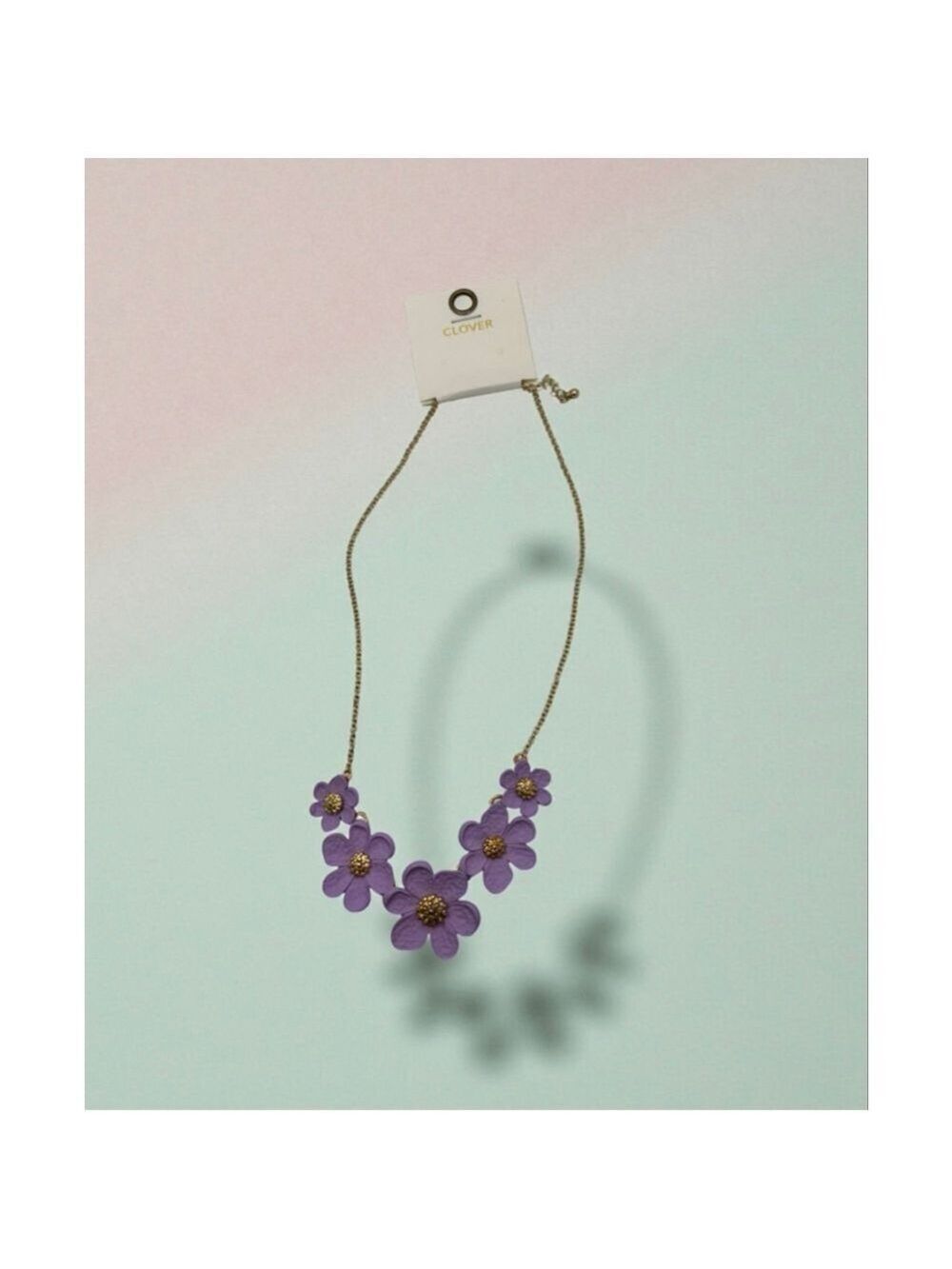 Clover Purple & Gold Floral Statement Necklace,